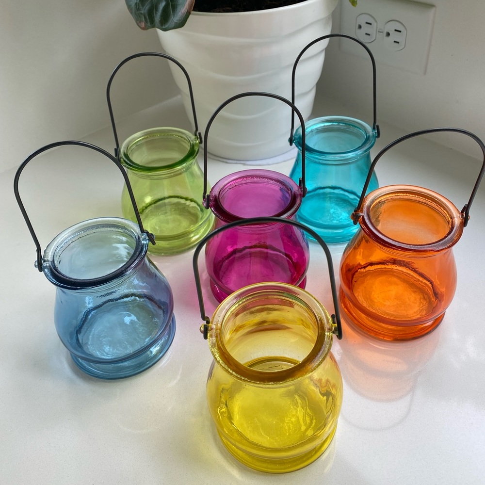 Little Jars with Metal Handles Multi Color Set of 6